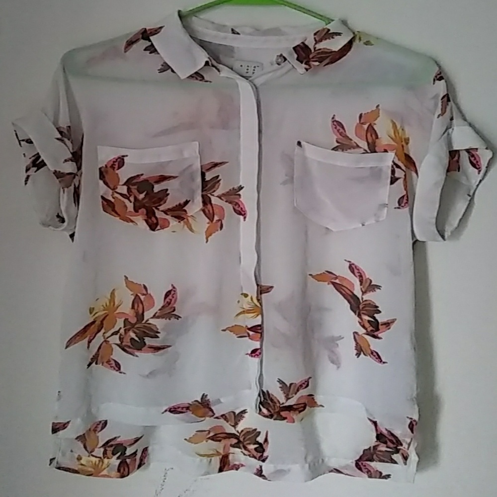 White sheer womens floral top